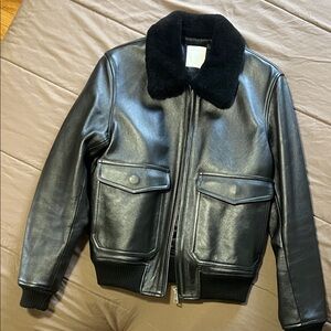 Sandro Black Bomber Jacket with Plush Collar